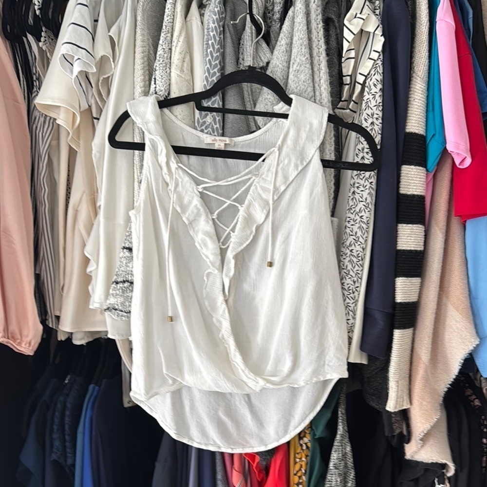 Women's White Ruffle Top - Picture 2 of 2